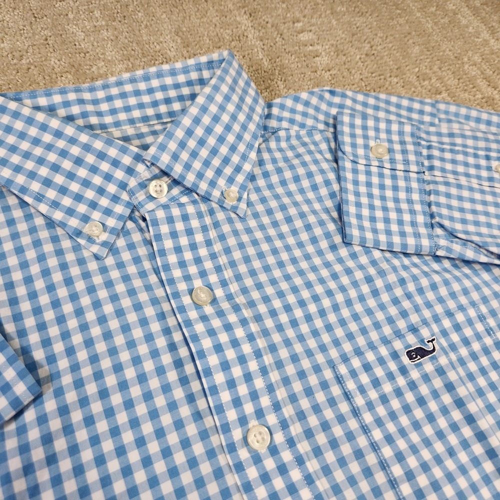 Vineyard Vines Shirt Men Medium Gingham Check Blue Tucker Shirt Button Down